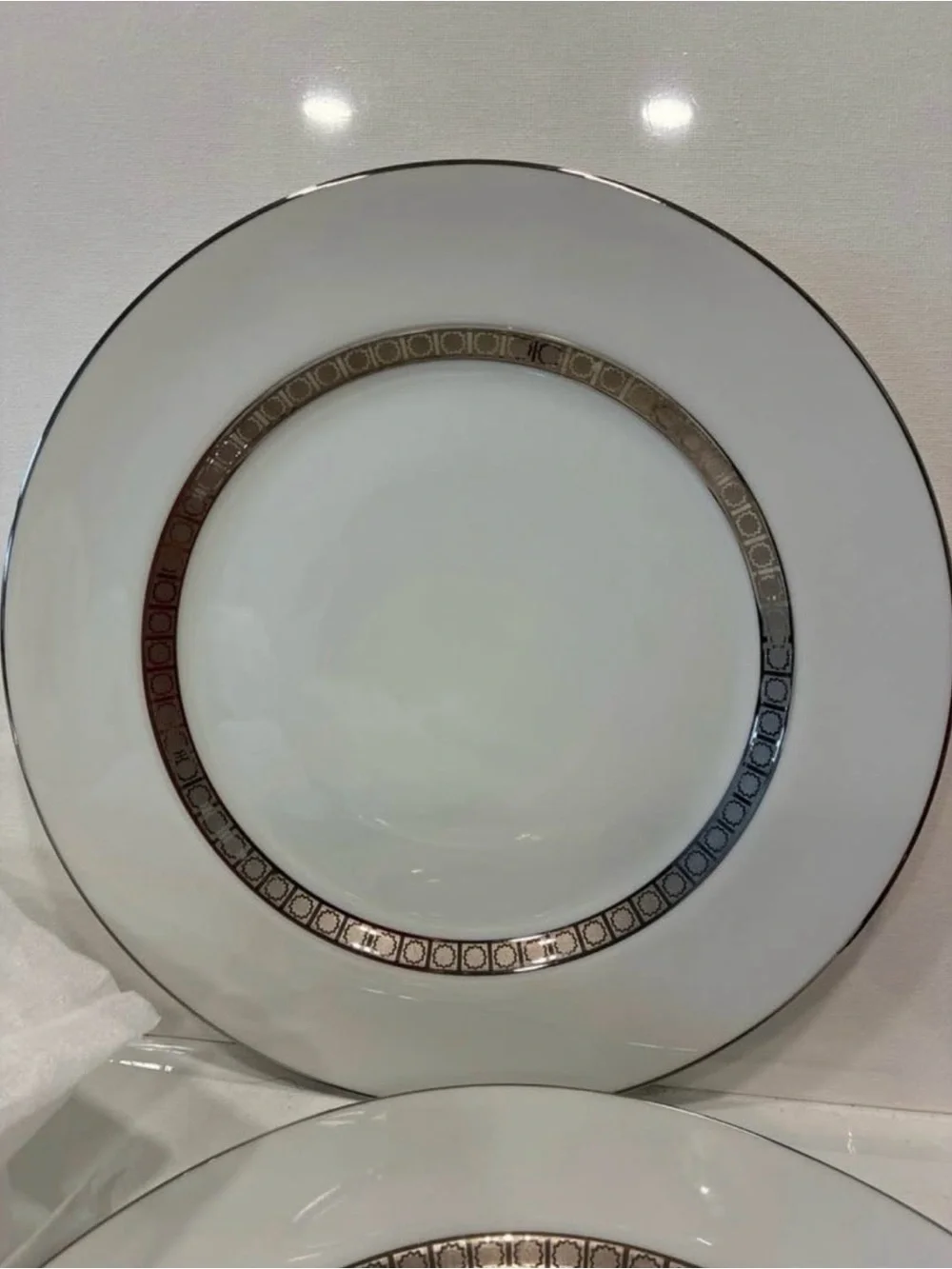 Set of 10-white & silver dinner plates by harmony house candleglow 3644 Japan